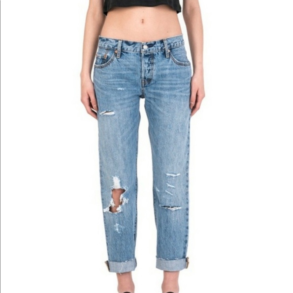 Levi's 501 CT distressed and raw hem boyfriend tapered leg jeans Sz 26x32 or 2